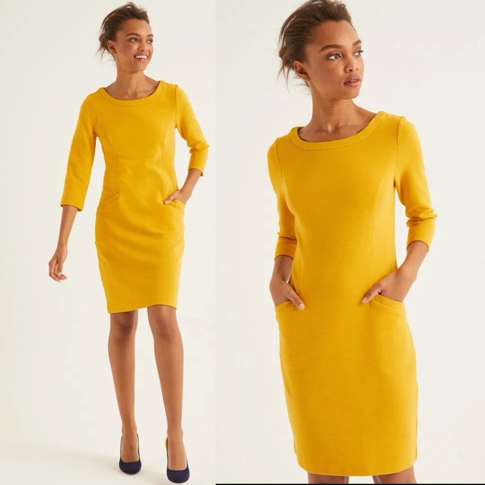 Boden Jasmine Ottoman Shift Dress Yellow Size 4 Ribbed Preppy Twee retro style
